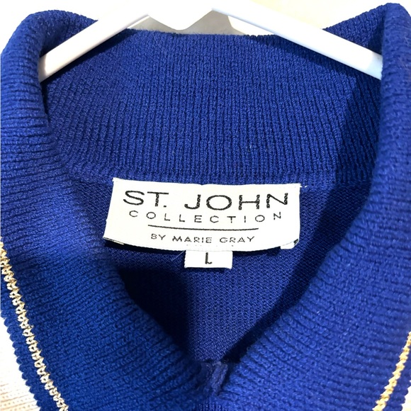 Vintage St. John Long Sleeve Sweater Blue White Santana Knit Metallic Size Large - Picture 3 of 6